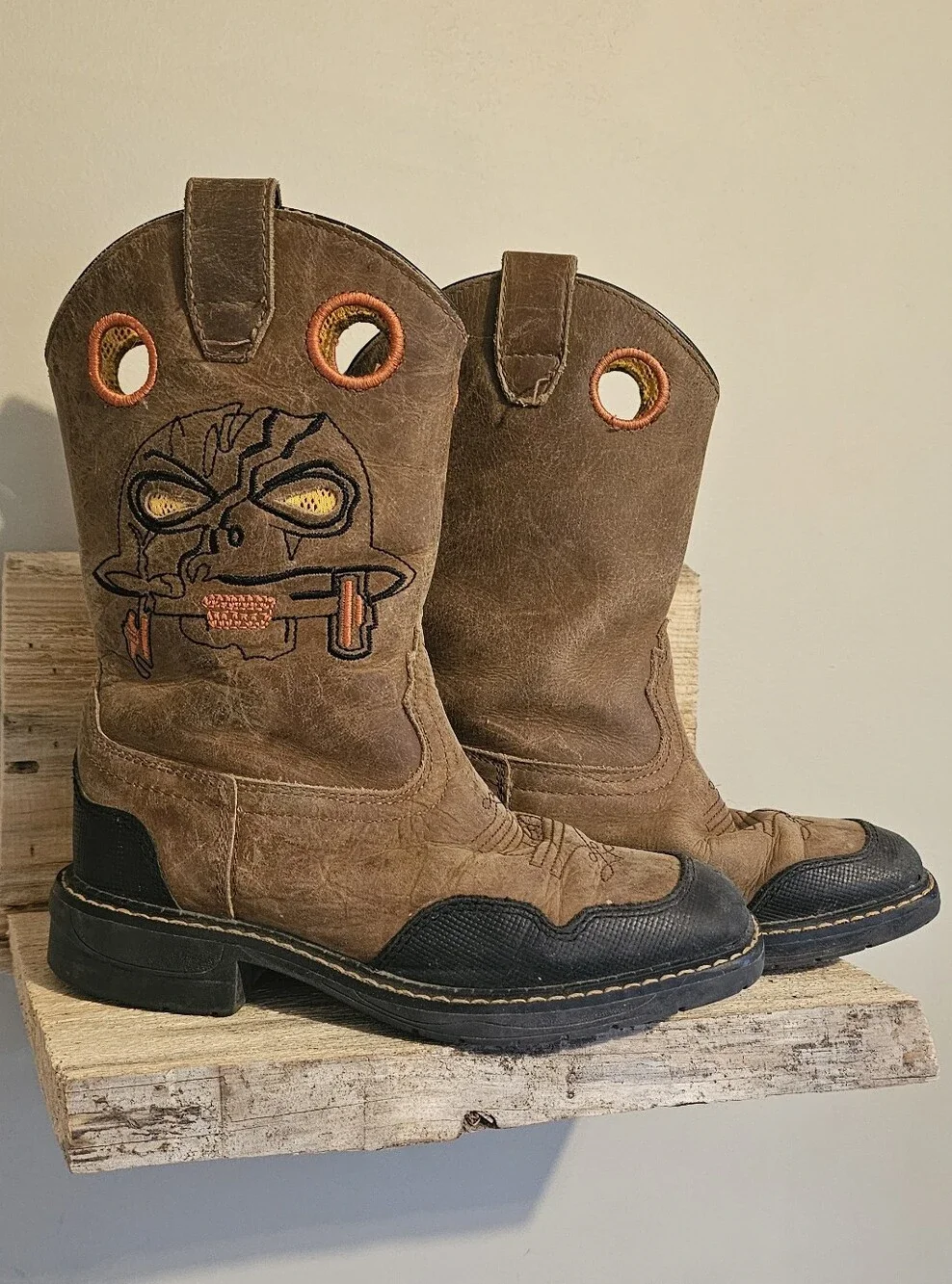 Cody James Boys Skull Work Cowboy Boots - Broad Square Toe Little Boy Size 1